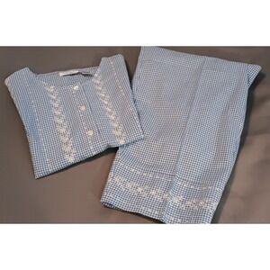 90s womens 2pc capri seersucker embroidered grandmacore coastal boxy cottagecore